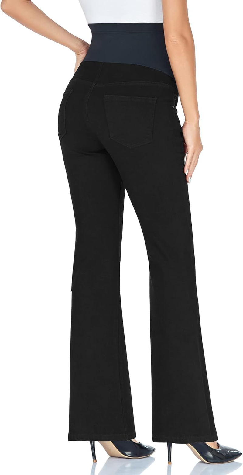 GLAMIX Women'S Stretch Maternity Bootcut Jeans with Pockets over the Belly Bell Bottoms Flare Denim Pants Pregnancy Clothes