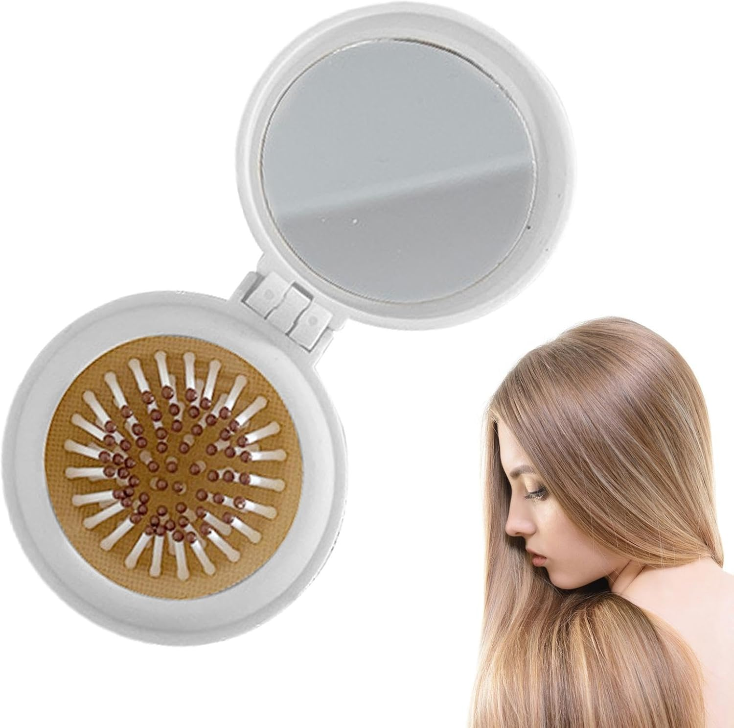 Pocket Hair Brush - Miini Travel Hair Brush, Handy Pocket Hair Brush | Compact Design Small Folding Hair Brush with Miirror, Pocket Hair Comb for Bag