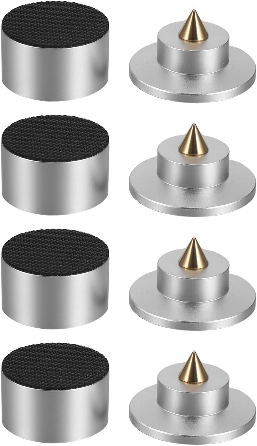 LRXIYODE 4Pcs Silver Metal Speaker Isolation Spikes with Vibration Dampening Pads for Hifi Audio Systems, Anti-Vibration Loudspeaker Feet for Turntables, CD Players, and Home Sound image number 6