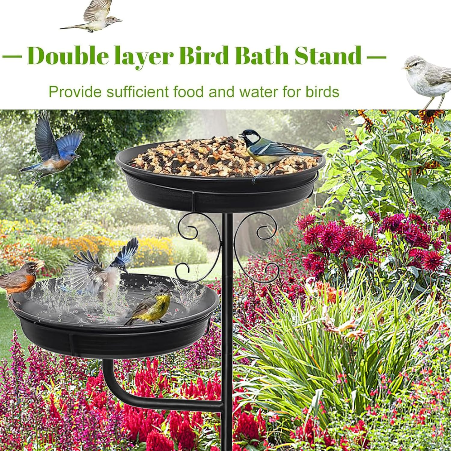 Heavy-Duty Metal Stake Bird Bath: Removable Outdoor Feeder & Spa for Garden, Lawn - Standing Design (Black) image number 5