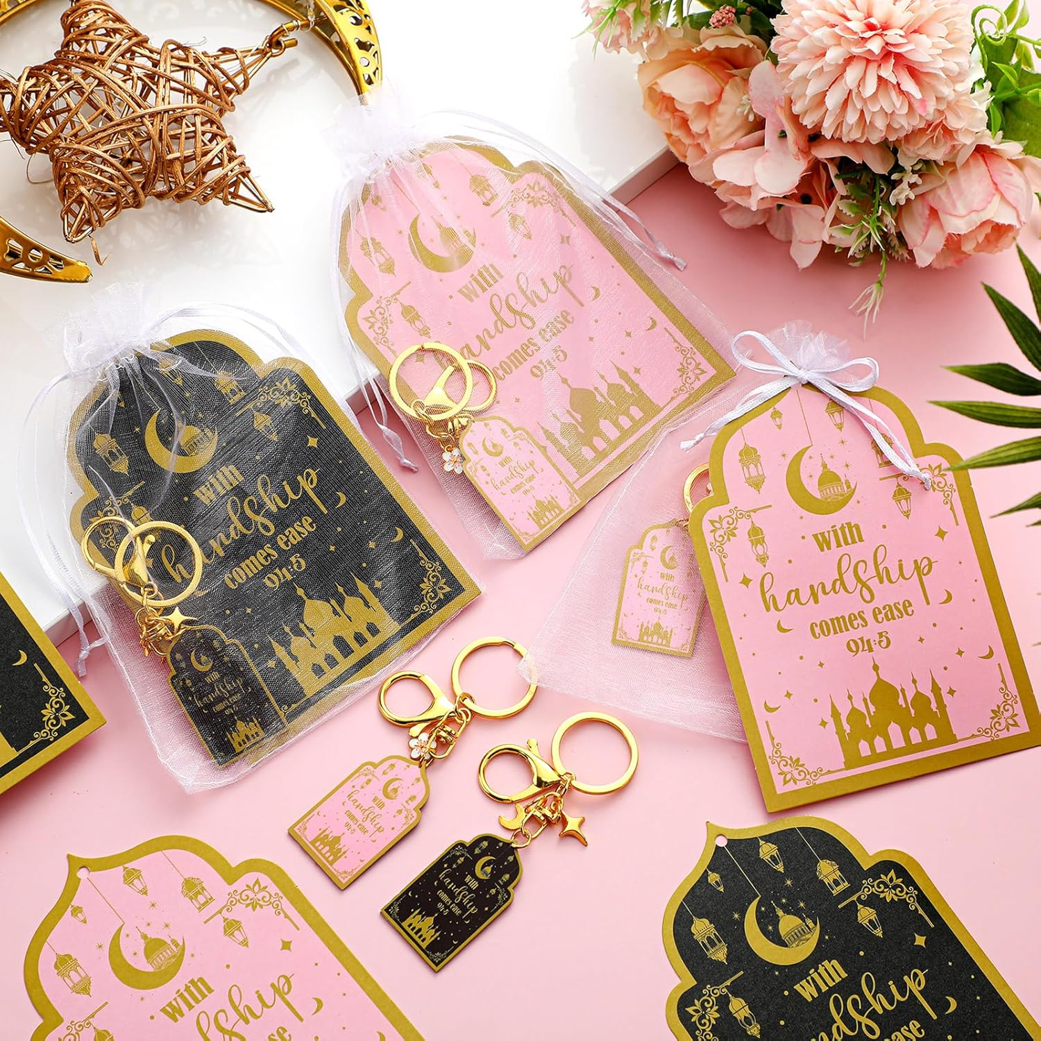 Tondiamo 6 Set Quran Keychains Gifts Bulk Islamic Mental Keychains with Cards Pink Black Muslim Key Holder for Women Men Gold Ramadan Accessories Islamic Hanging Key-Ring Gift for Purse Handbag Pocket image number 4