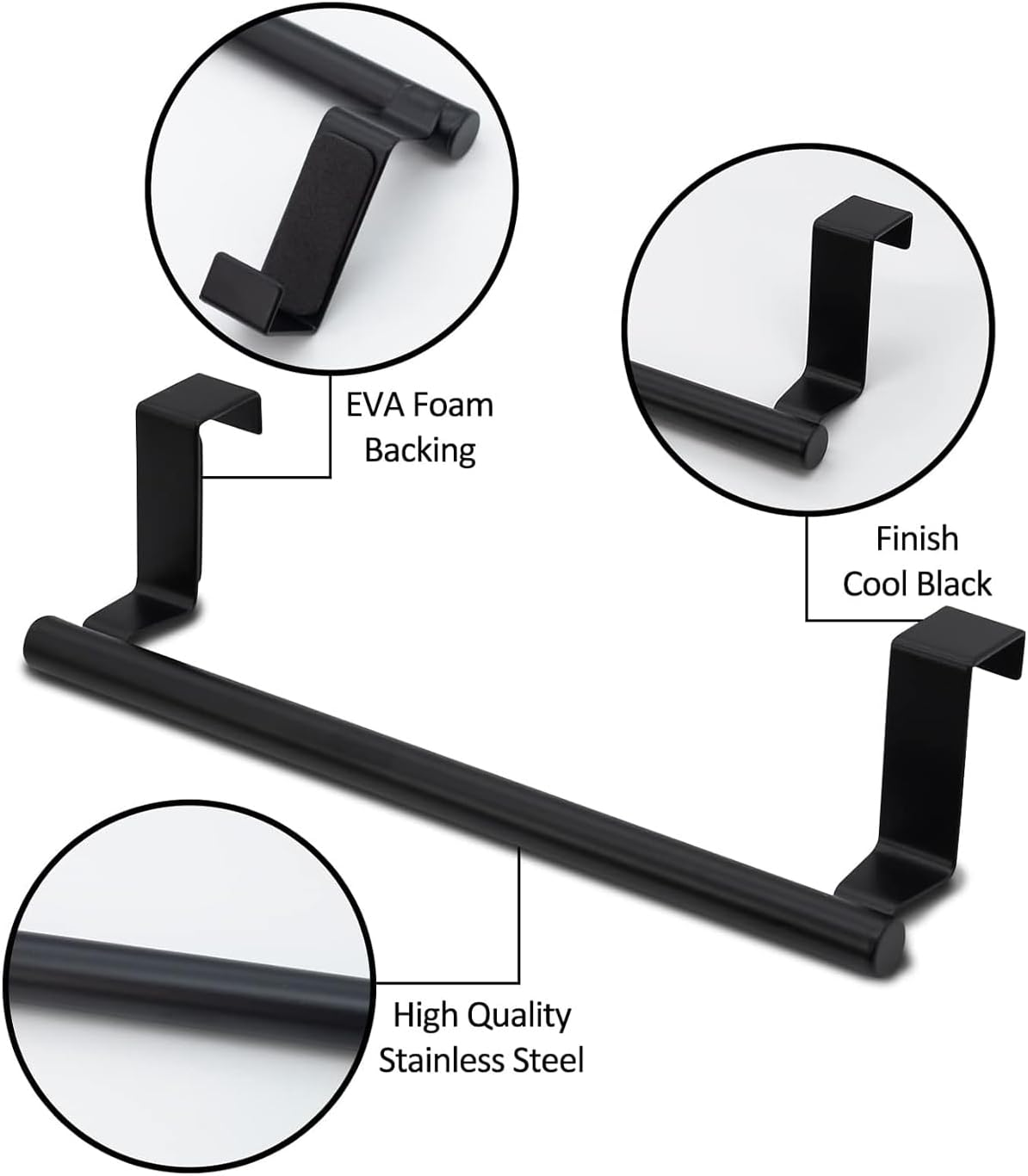 Over Door Towel Rack for Cabinet, 36Cm Dish Towel Holder Kitchen Towel Bar for Tea Towels，Over the Door Hand Towel Hanger for Kitchen Bathroom Cupboard（2 Pack Black） - Silver image number 3