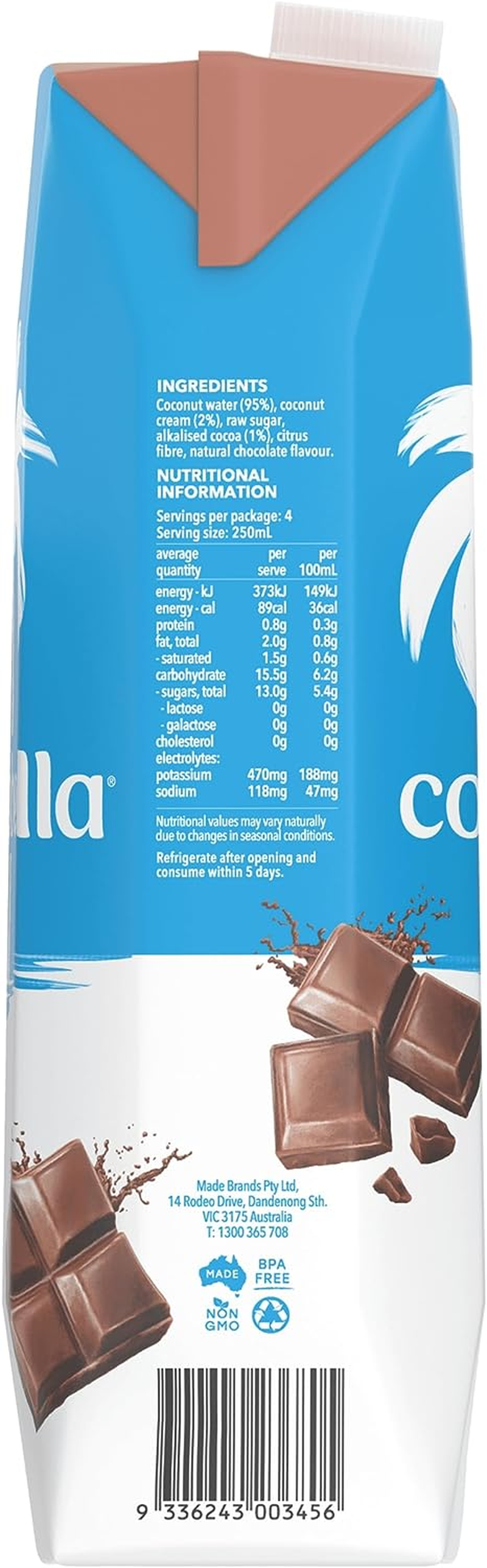 Cocobella Coconut Water Chocolate 6 X 1L image number 4