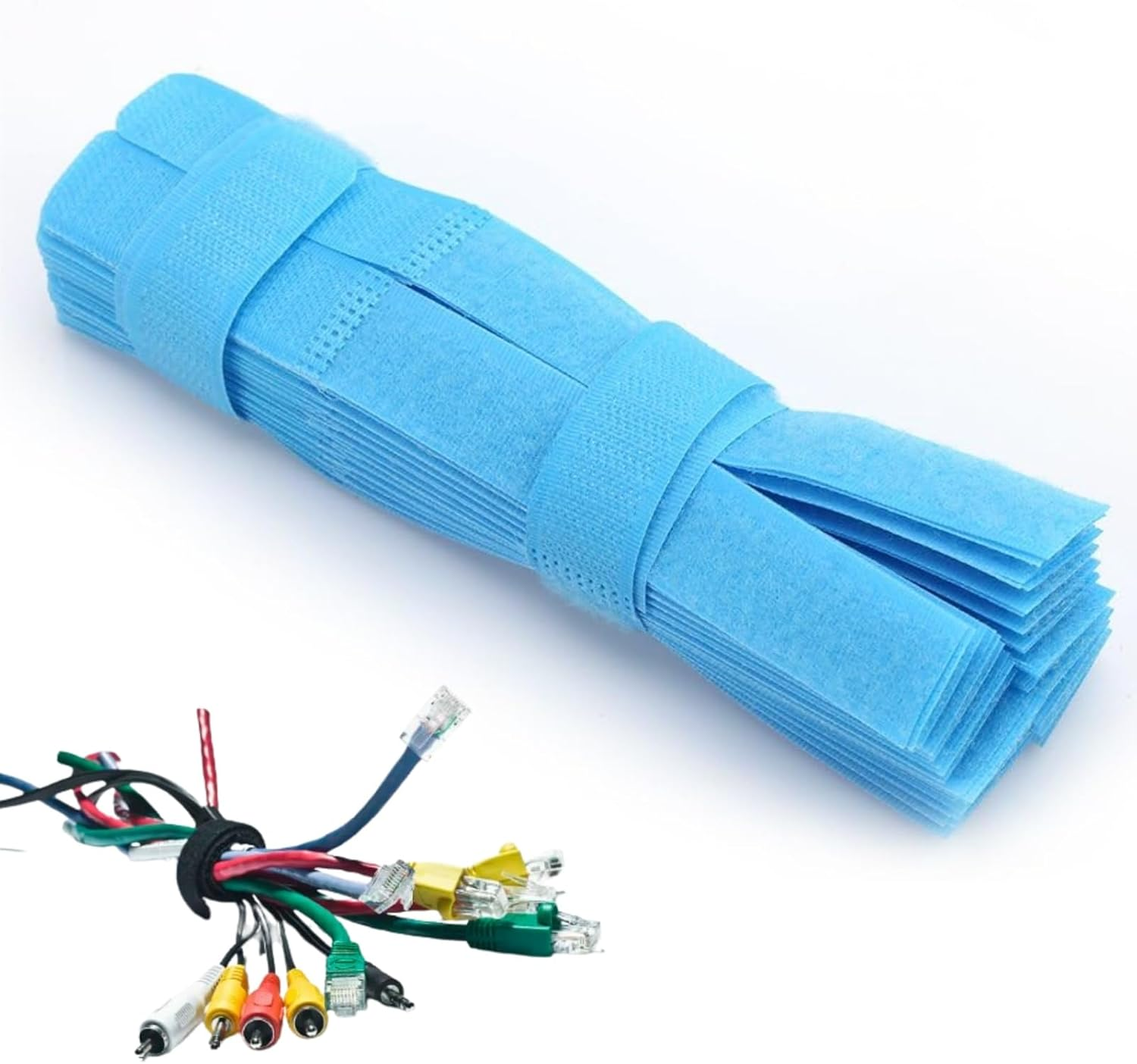 50PCS Reusable Fastening Cable Ties, Cord Organizer Ties Electrical Cord Organizer Cable Management Straps Wire Ties for Office Home Data Centers(Light Blue)