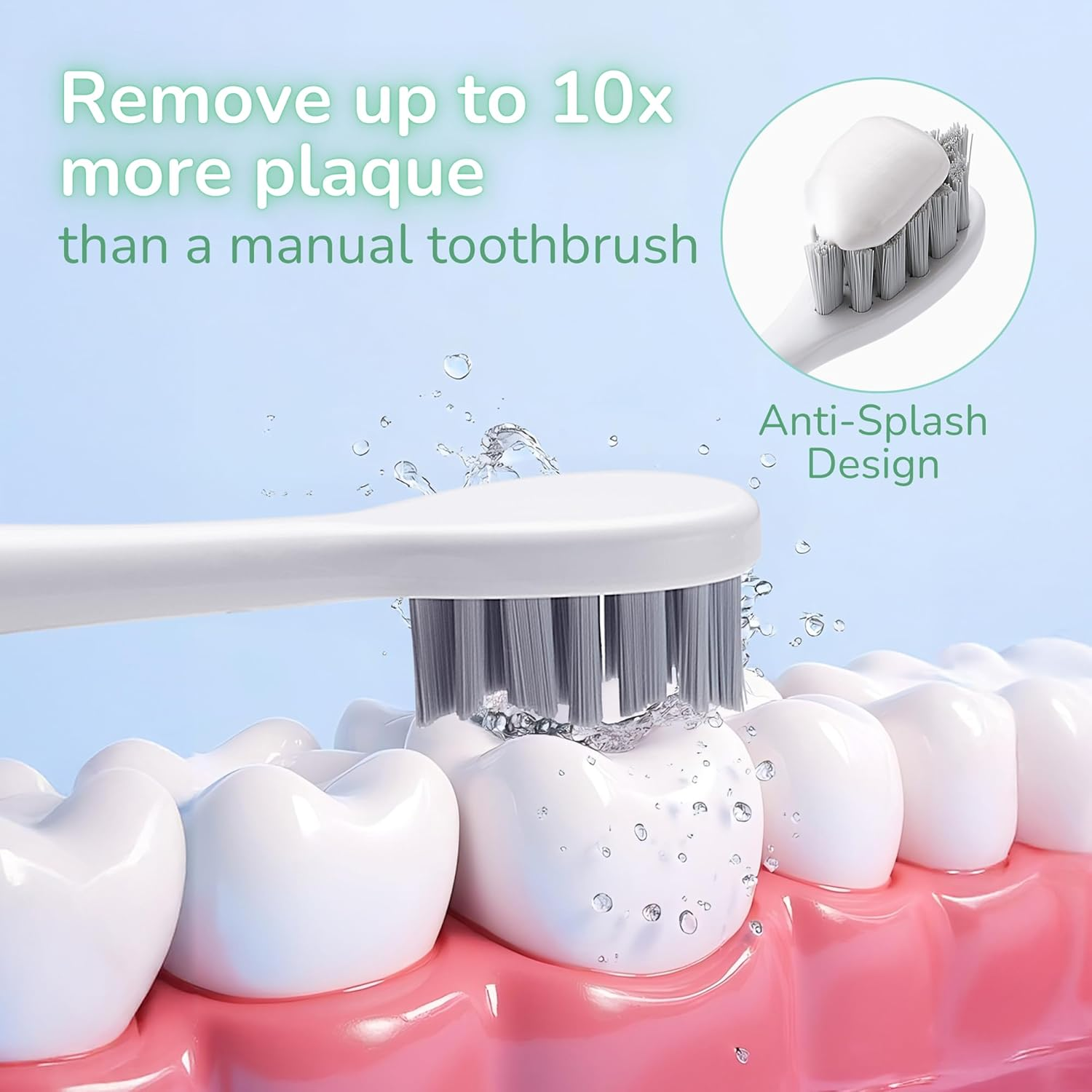 Barberboss Electric Toothbrush for Adults - Oscillation & Vibration Sound Technology, Includes 6 Brush Heads, Smart Timer, Portable Design with Carry Case, Model QR-7537 (Mint) image number 2