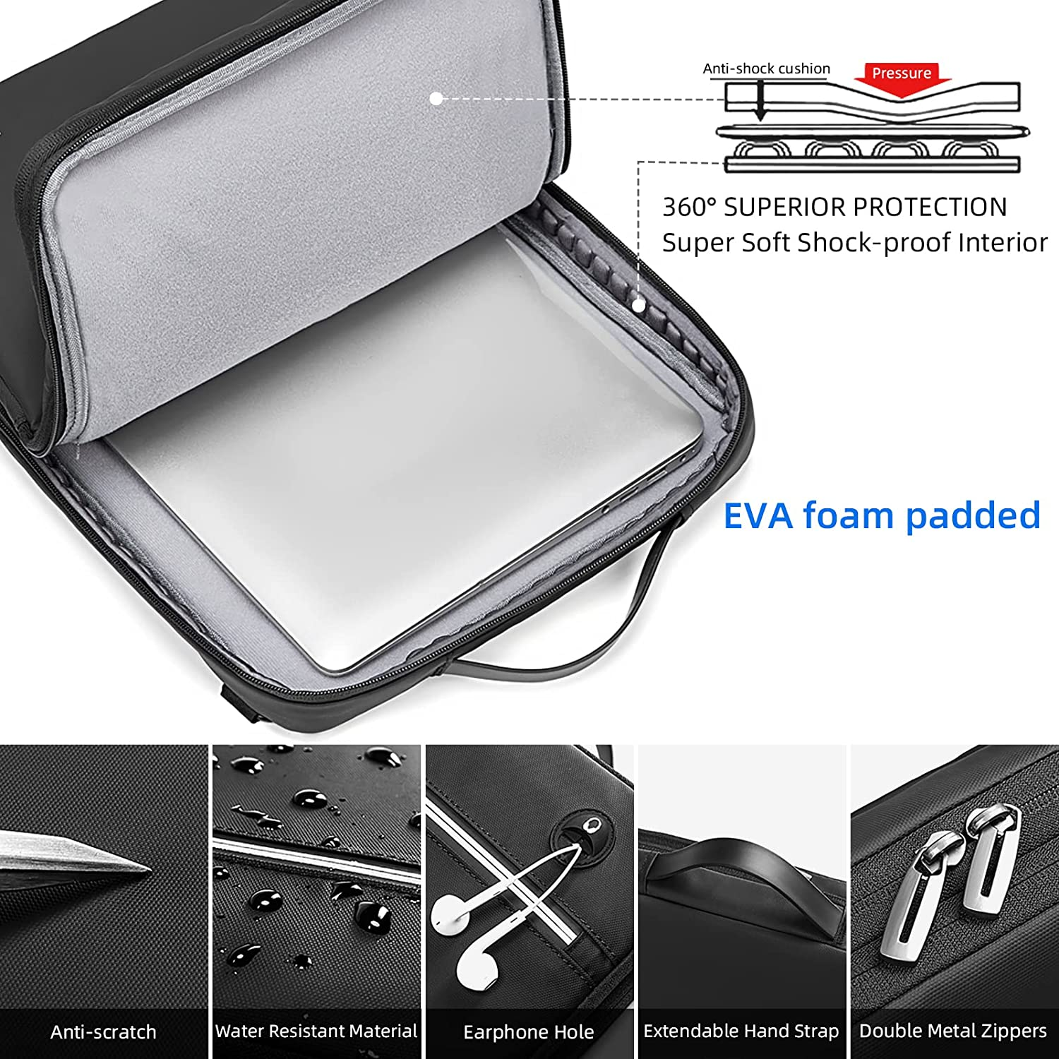 TUDEQU Laptop Shoulder Bag Briefcase,15.6-Inch Laptop Carrying Case Water Resistant Computer Bags for Business Casual College