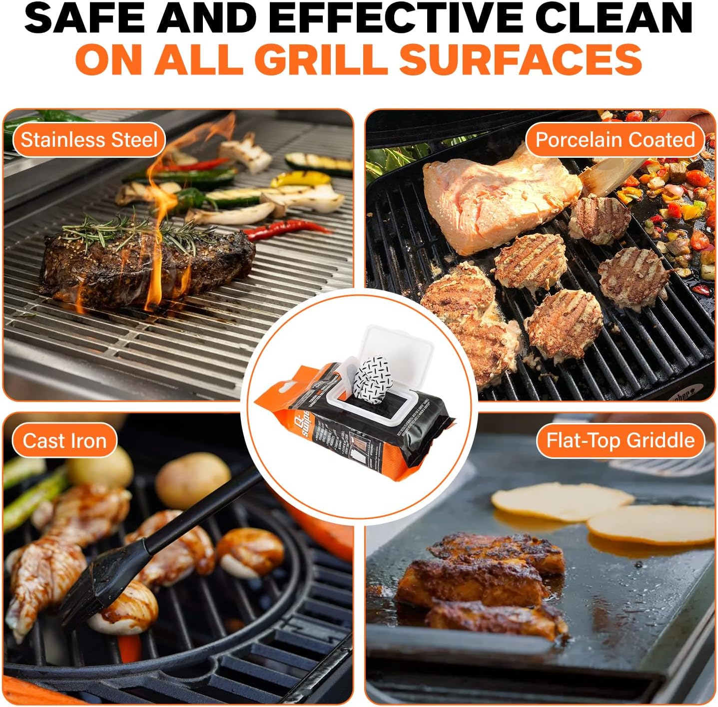 Q-Swiper Grill Cleaning Wipes - 40 Count. Bristle Free and Wire Free Grill Cleaner. Safe Way to Remove Grill Grease and Grime for a Healthy Grill. Use with Q-Swiper Grill Brush (Sold Separately) image number 2