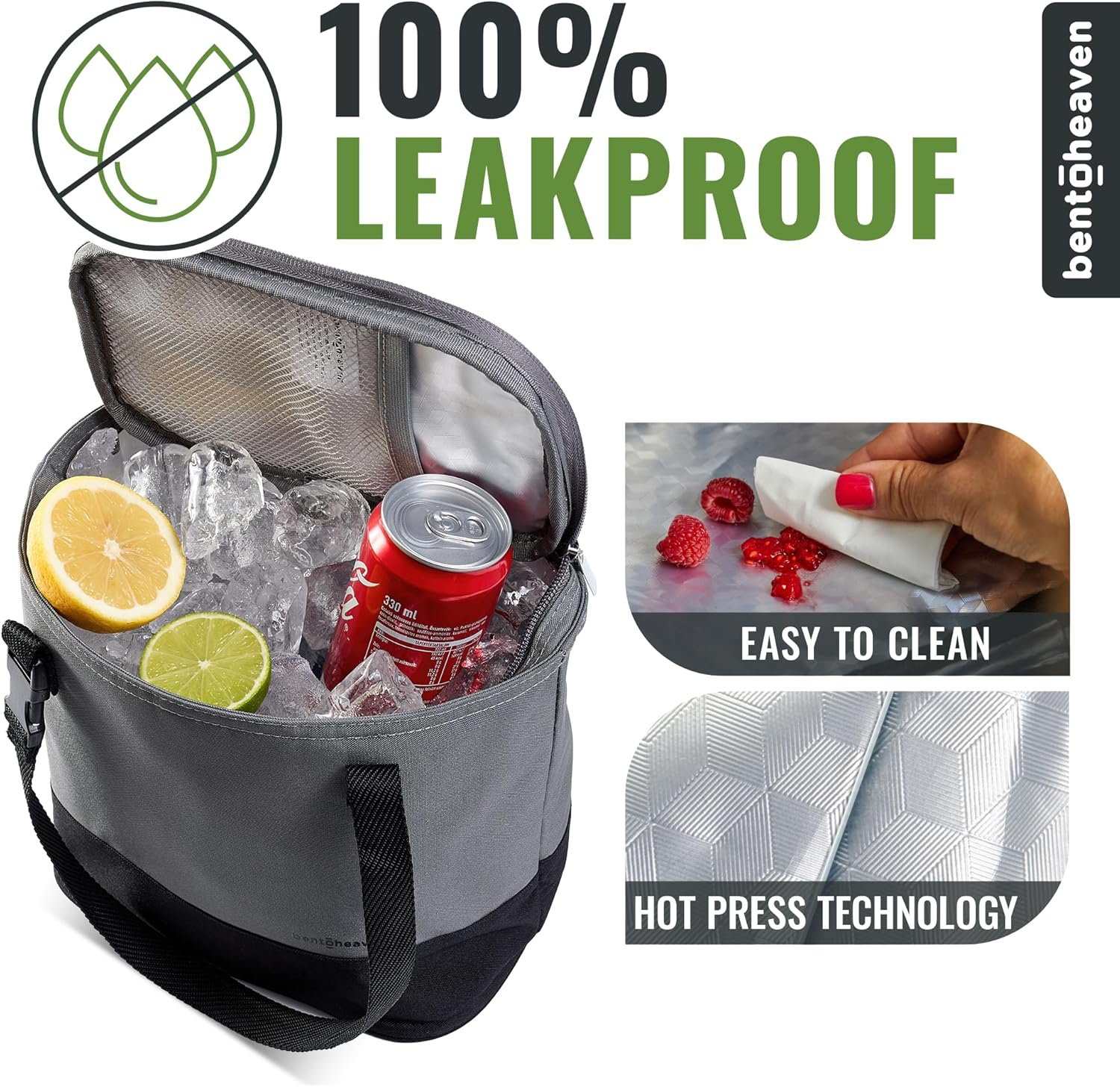 Bentoheaven Insulated Lunch Tote for Work - Durable Materials, Variable Strap/Handle, Wide Opening - Cooler Lunch Bag for Women & Men - Fits All Major Bento Lunch Boxes and Other Containers (Grey)