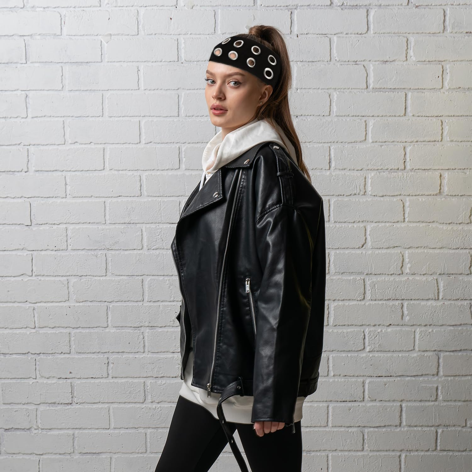 Black Hollow Knitted Headband, Metal Elastic Headband with Eyelets, Y2K Girls Women Punk Rock Wide Hair Accessories, Women'S Hairbands, Casual Hair Accessories