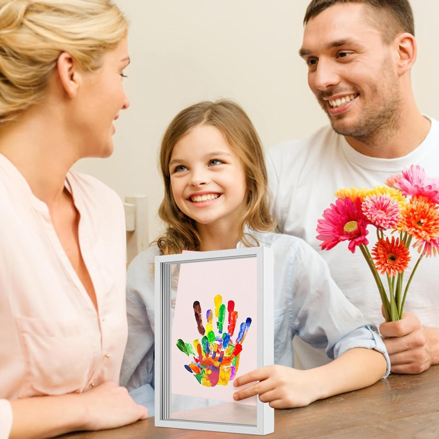 Hand Print Family Kit,Kid Handprint Frame - Wooden Frame Kit Transparent Sheets, Baby-Safe Paint Craft Clear Kit for New Parent, after Birth Home - Brown image number 5