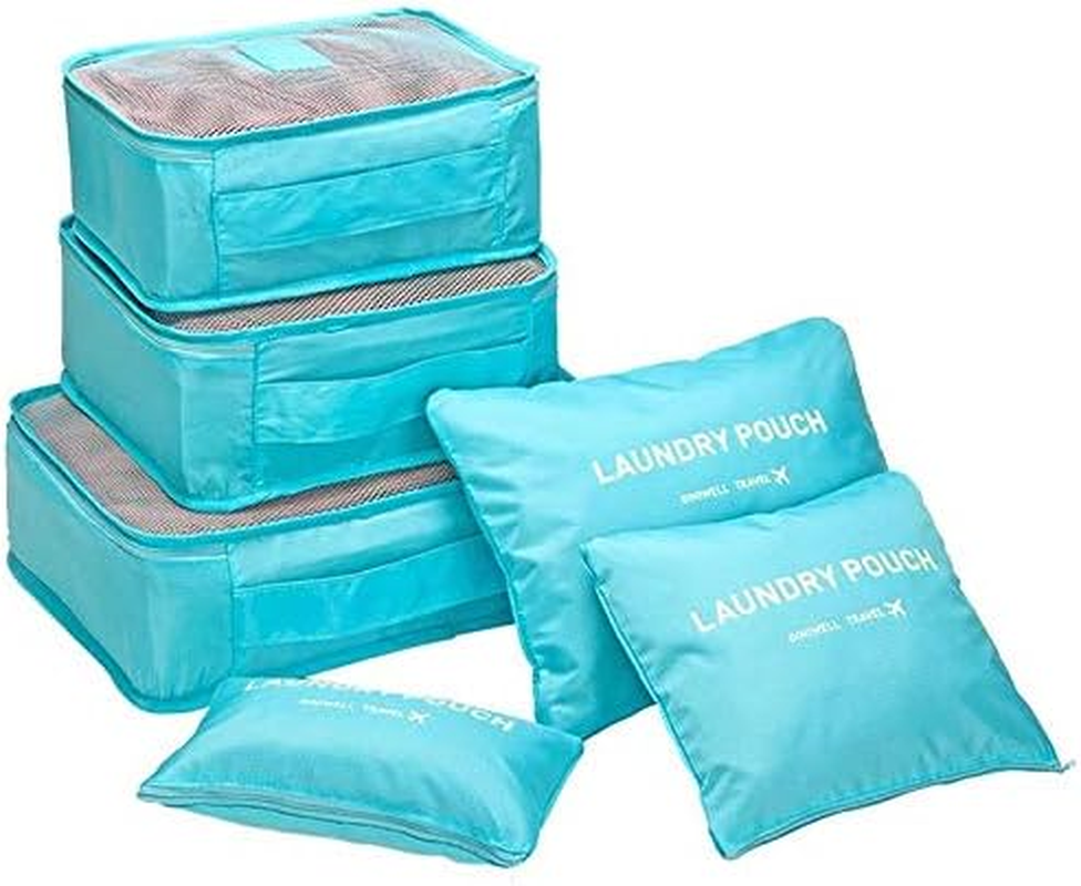 Go2Buy 6Pcs Travel Luggage Organizer Set Backpack Storage Pouches Suitcase Packing Bags (Light Blue) image number 2