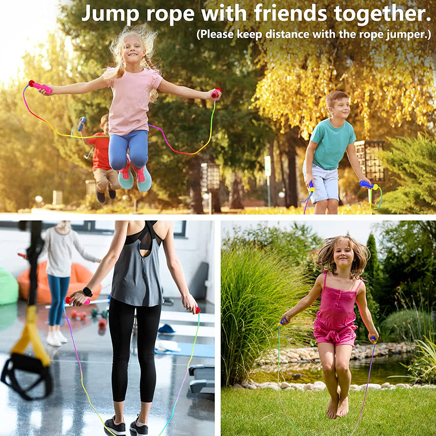 Hianjoo [2 Pack] Skipping Rope, Kids Adjustable Cotton Rope Wooden Handle Jump Rope for Children Boys and Girls for Exercise Fitness Training Weight Loss Outdoor Activity, Pink and Blue image number 1