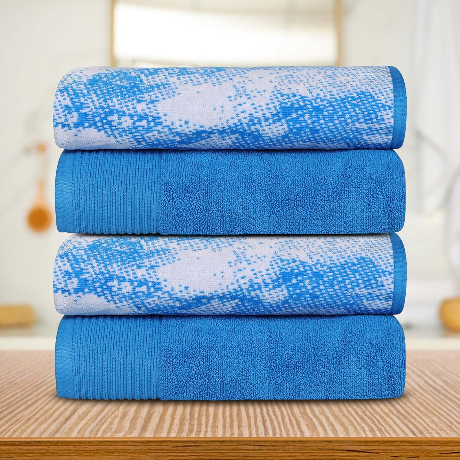Superior Cotton 10 Piece Assorted Solid and Marble Towel Set, Includes 2 Bath, 4 Hand, 4 Washcloths/Face Towels, Soft, Absorbent, Decorative Bathroom Accessories, Home Essentials, Teal