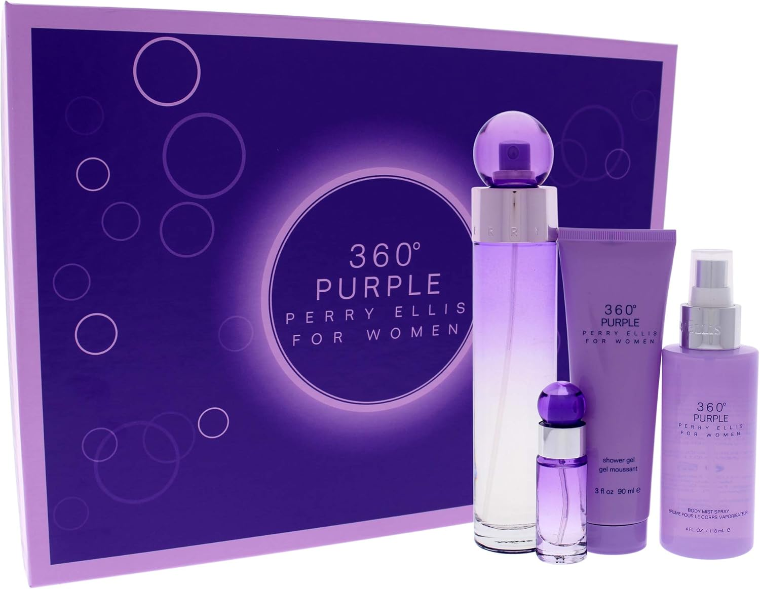 Perry Ellis Perry Ellis 360 Purple Gift Set - 3.4 Oz Eau De Parfum Spray + Mini Eau De Parfum Spray + 4 Oz Body Mist Spray + 3 Oz Shower Gel image number 4