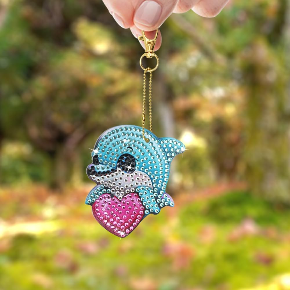 SENHAI 7 Pcs DIY Diamond Art Keychains, Diamond Paintings Keychains Ornaments 5D Diamond Key Chain Rhinestone Pendant Decorative Key Ring Gem Arts and Crafts