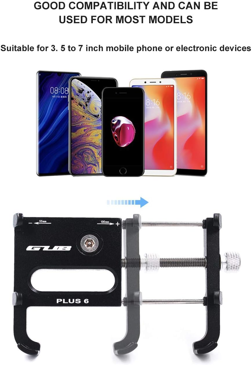 Bicycle & Motorcycle Cell Phone Mount, Aluminum Alloy Bike Mobile Phone Holder with 360&deg; Rotation Adjustable for Iphone X 6 6S 7 7S 8 Plus, Samsung S7/S6/S5/Note 5/4 GPS Mount 4 to 6 Inch (Black) image number 5