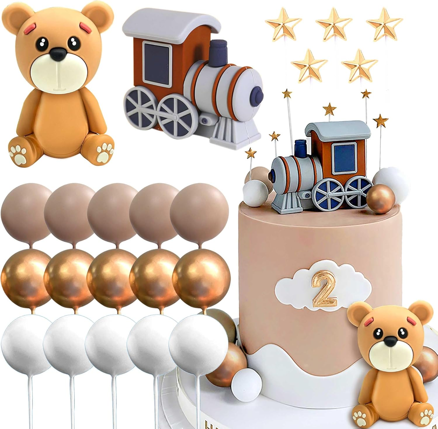 Laventy Bear Cake Decoration Beige Brown Balls Cake Topper Boho Bears Cake Cake Decoration Baby Shower Birthday Cake Decoration - Brown image number 4