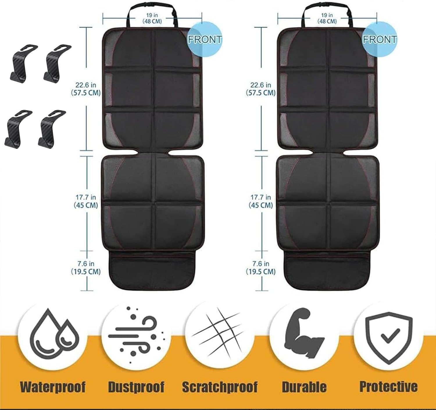 Car Seat Protector, 2 Pack Seat Protector Carseat with Thickest Padding, Baby/Pets Car Seat Protector for Child Car Seat-Mesh Pockets-Waterproof-Universal Size(Black) image number 5