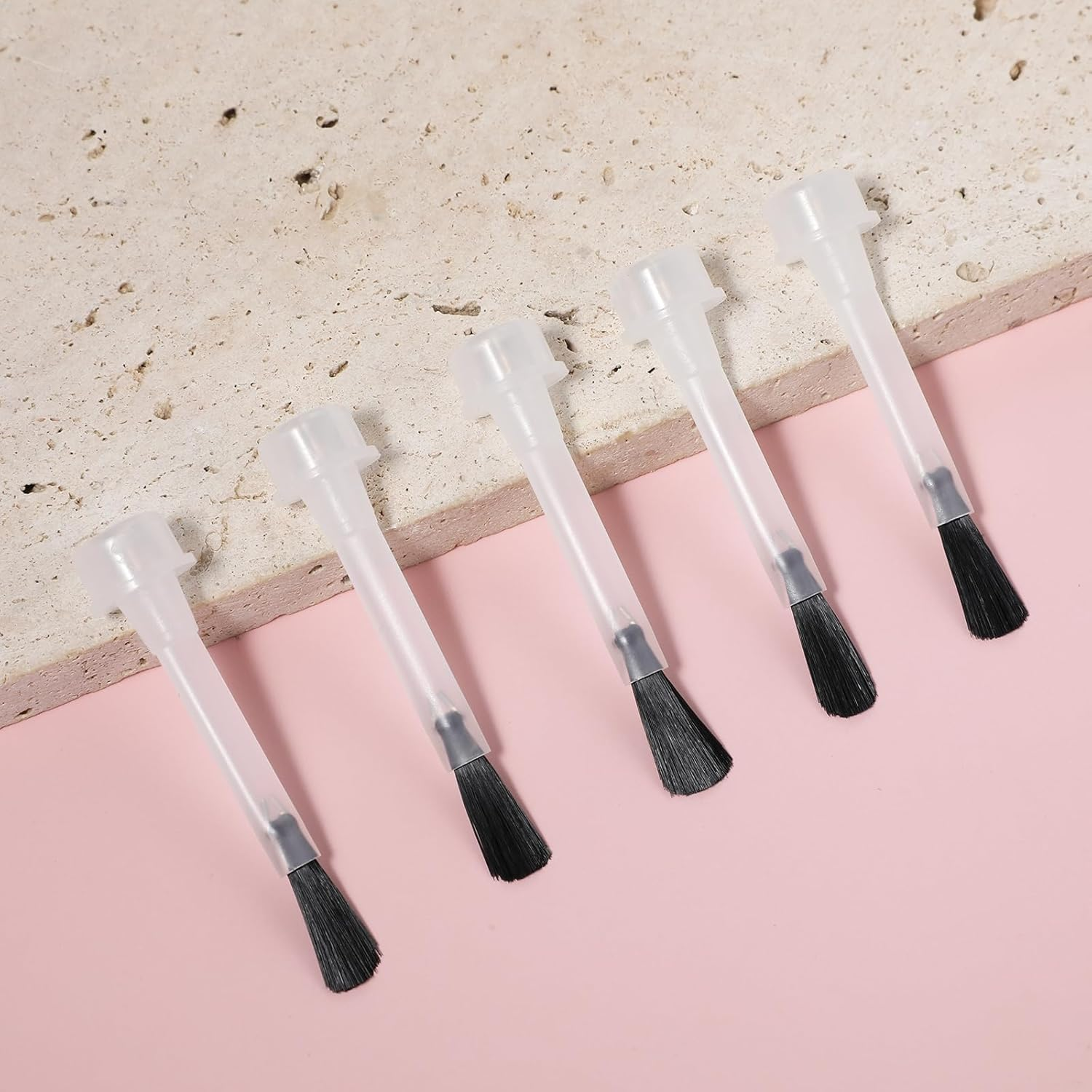 Ptwola Pack of 25 Disposable Replacement Brushes Dipping Powder Nail Art Brush Set with Fine Soft Bristles Nail Polish Brush Set with Handle for Home DIY Salon image number 1