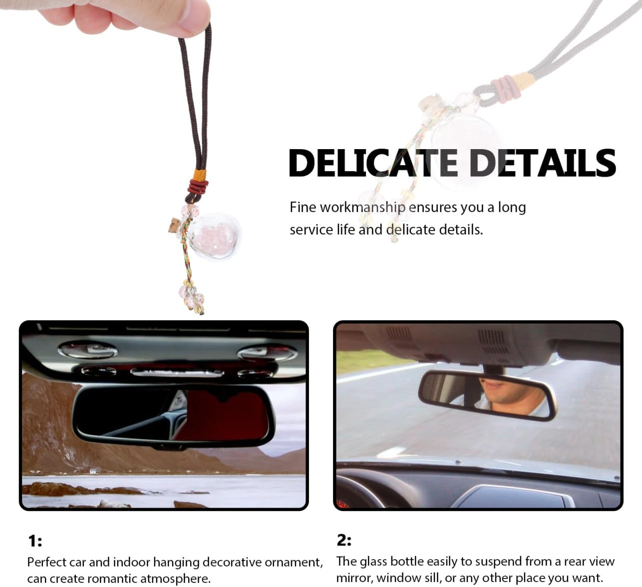 Car Hanging Decoration Glass Perfume Bottle Pendant with Pink Crystal Essential Oil Diffuser Refillable Car Air Freshener Accessory for Vehicle Interior image number 6