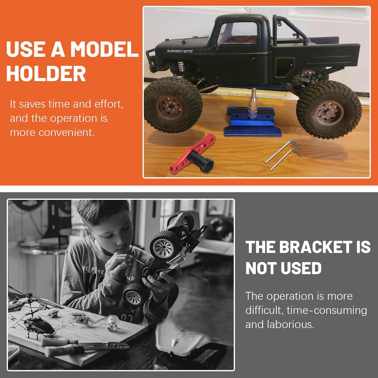 Tanstic 245Pcs Aluminum Alloy RC Car Repair Work Stand with RC Screws Kit, 360 Degree Rotation Lift/Lower RC Car Work Stand Repair Workstation for 1/8 1/10 1/12 Scale RC Cars Trucks