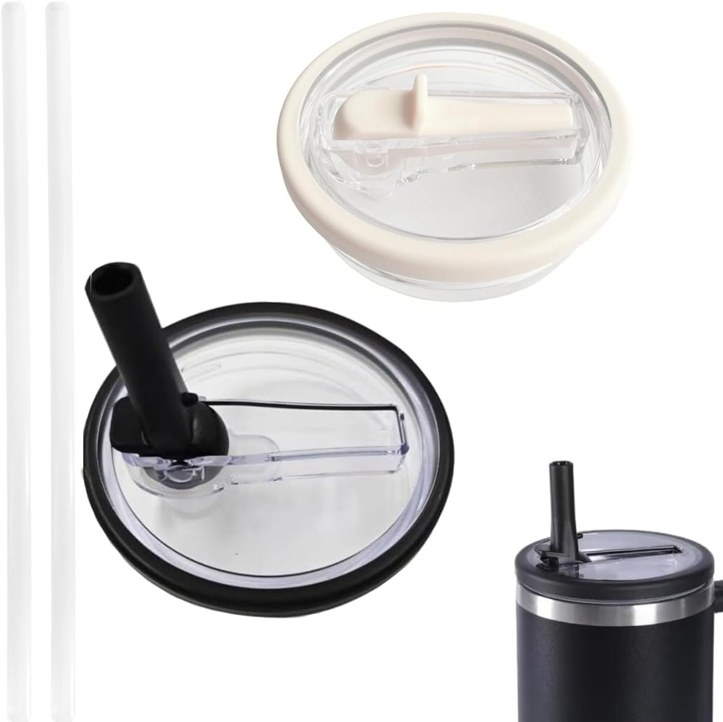 2 Pack 40 OZ Tumbler Flip Straw Lid Replacement Fit for Stanley Quencher, Leak Proof Reusable Tumbler Cover for Stanley Cup, Travel Spill Proof and Splash Resistant Cup Tumbler Lids Accessories image number 3