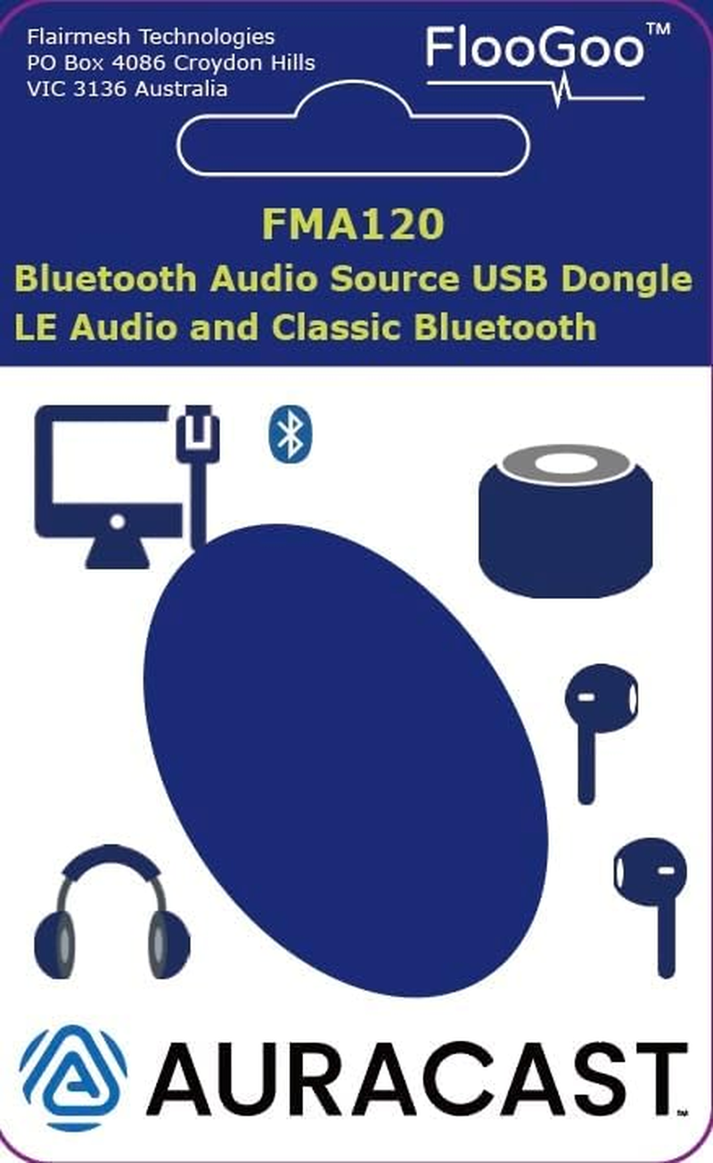 Floogoo FMA120 Bluetooth V5.4 Dual-Mode Dongle Supporting Aptx Lossless, Low Latency Gaming, Auracast, LE Audio, Hearing Aids, and Microsoft Team