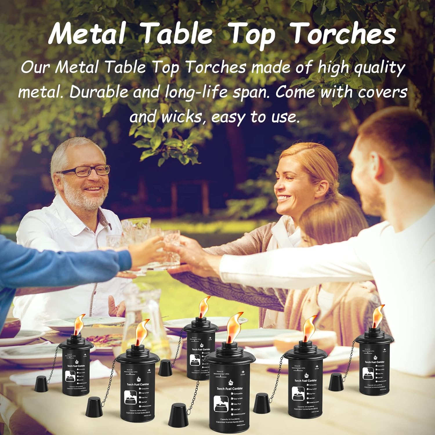 ZSZMFH 16Oz Torch Canisters, 6 Pack Bamboo Torch Refillable Replacement Canister, Outdoor Citronella Fuel Torch Canister with Wicks and Covers,For Luau Party, DIY Garden Decor. - 16 Oz-6 Pack image number 5