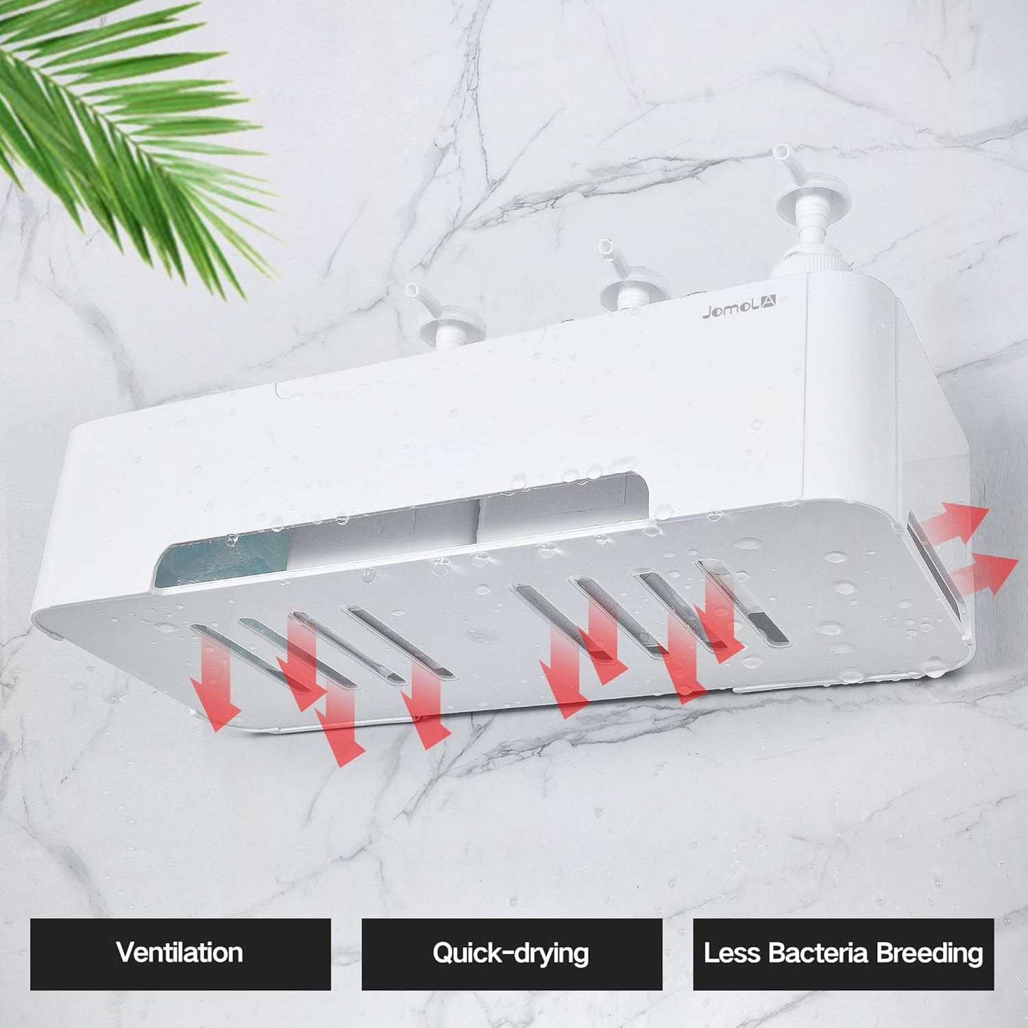 Bathroom Shower Caddy- JOMOLA Adhesive Shower Caddy Shelf for Bathroom Wall Plastic Shampoo Holder for Shower Storage Organizer Caddy Basket White image number 2