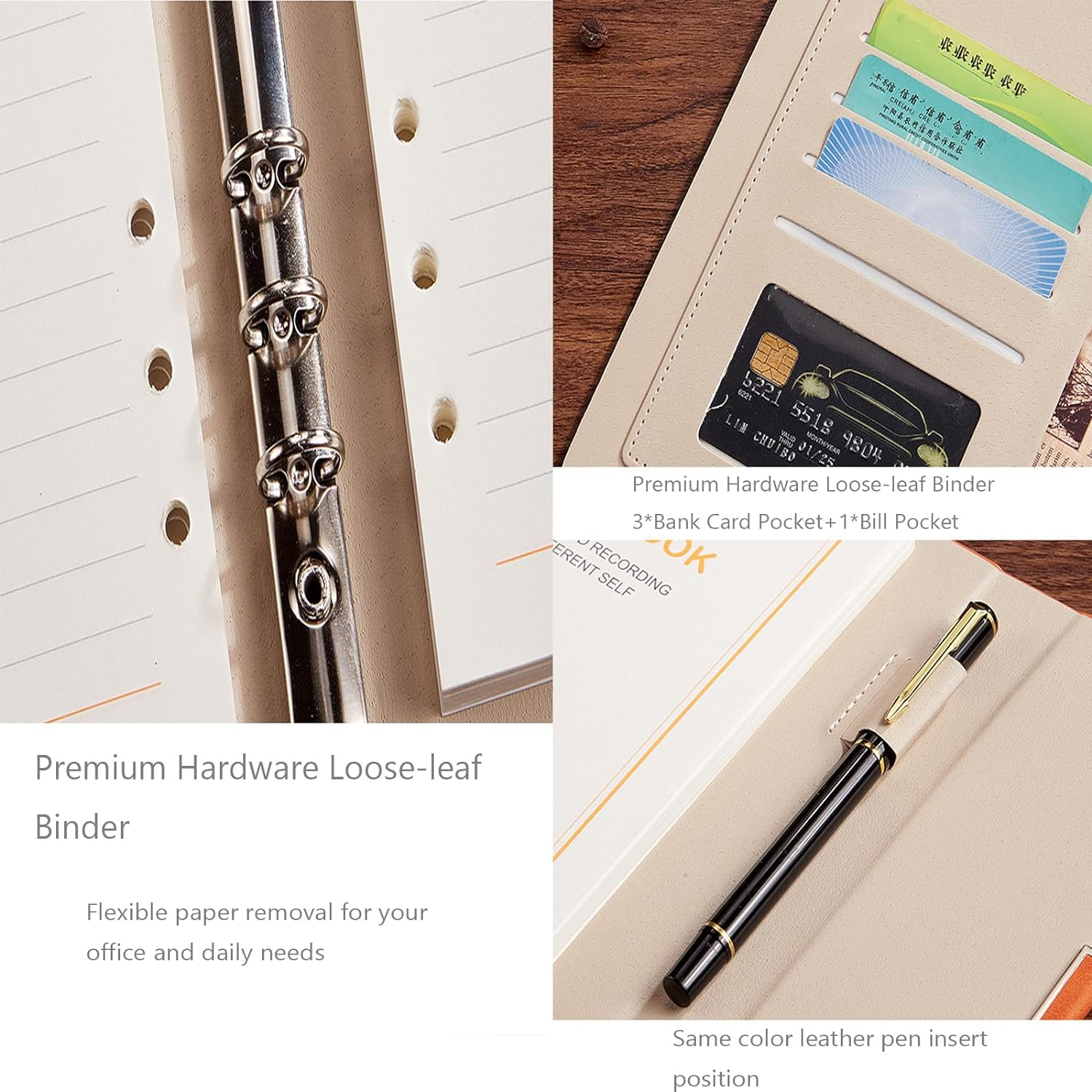 A5 PU Professional Notebook, 6.6 X 9 Inch, 6-Ring Binder Refillable Notebook with Magnetic Buckle, Ivory Paper 200 Sheets. (Sapphire Blue) image number 4