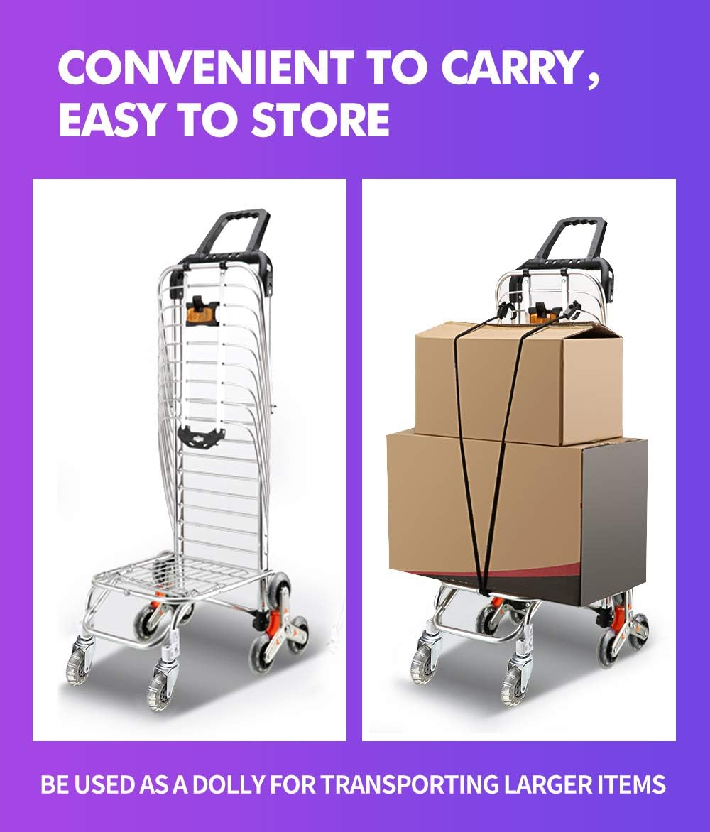 Foldable Shopping Cart Trolley Basket Luggage Grocery Portable Aluminum W/Wheel, Lightweight Collapsible Rolling Utility Cart with Handle for Travel, Supermarket, Picnic, Outdoor Camping, Easy Storage