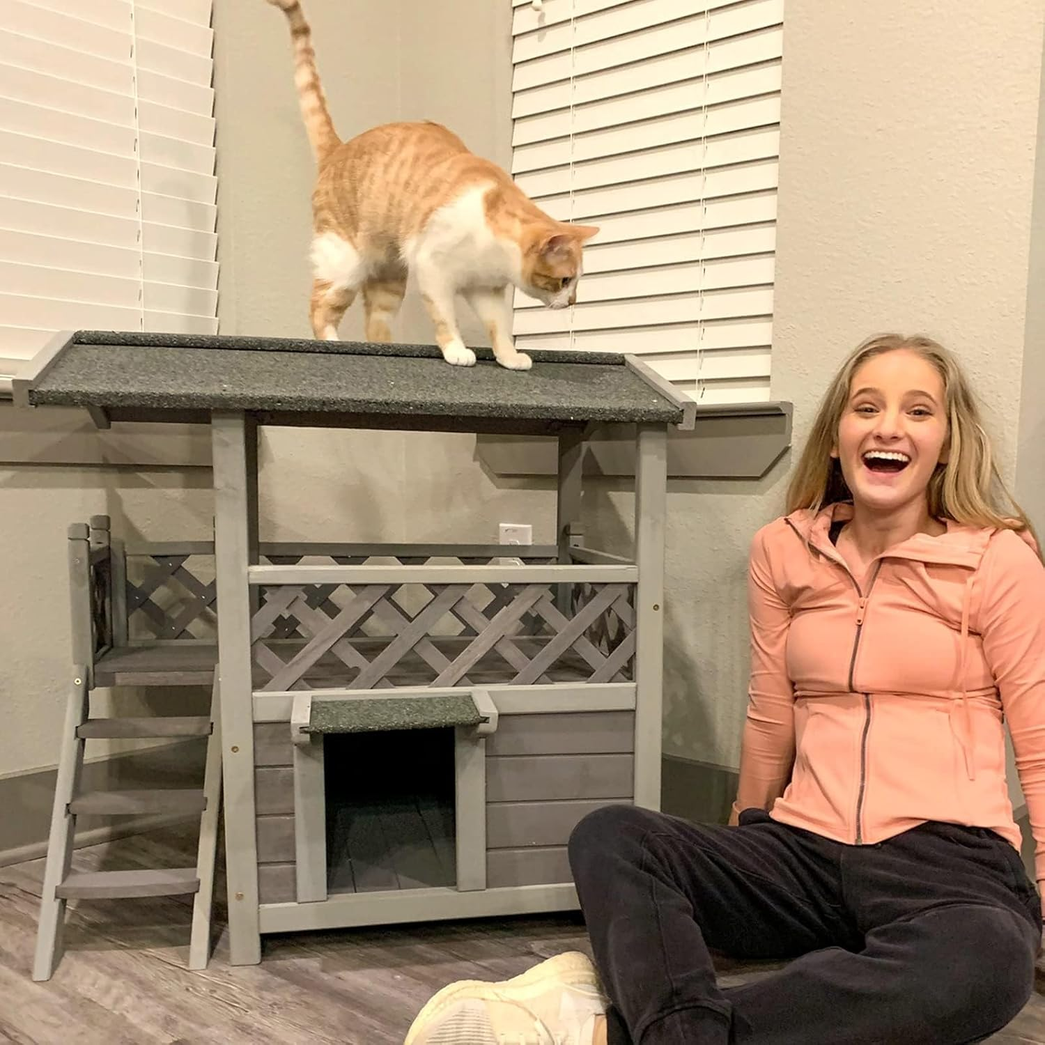 Seiyierr Cat House Outdoor Indoor Feral Kitty Shelter with Escape Door for Cats Insulated, Weatherproof Roof image number 1