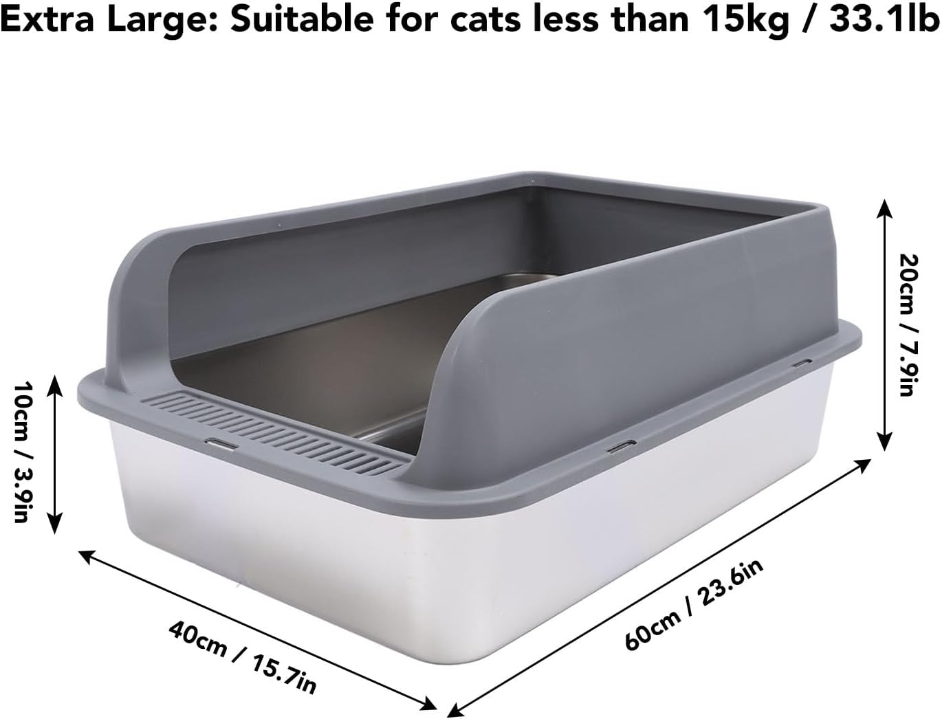 Stainless Steel Cat Litter Box with Lid, Extra Large Litter Box for Big Cats, Metal Litter Box with Wall Sides Enclosure, Non-Sticky, Anti-Leakage, Easy Cleaning Litter (Extra image number 3