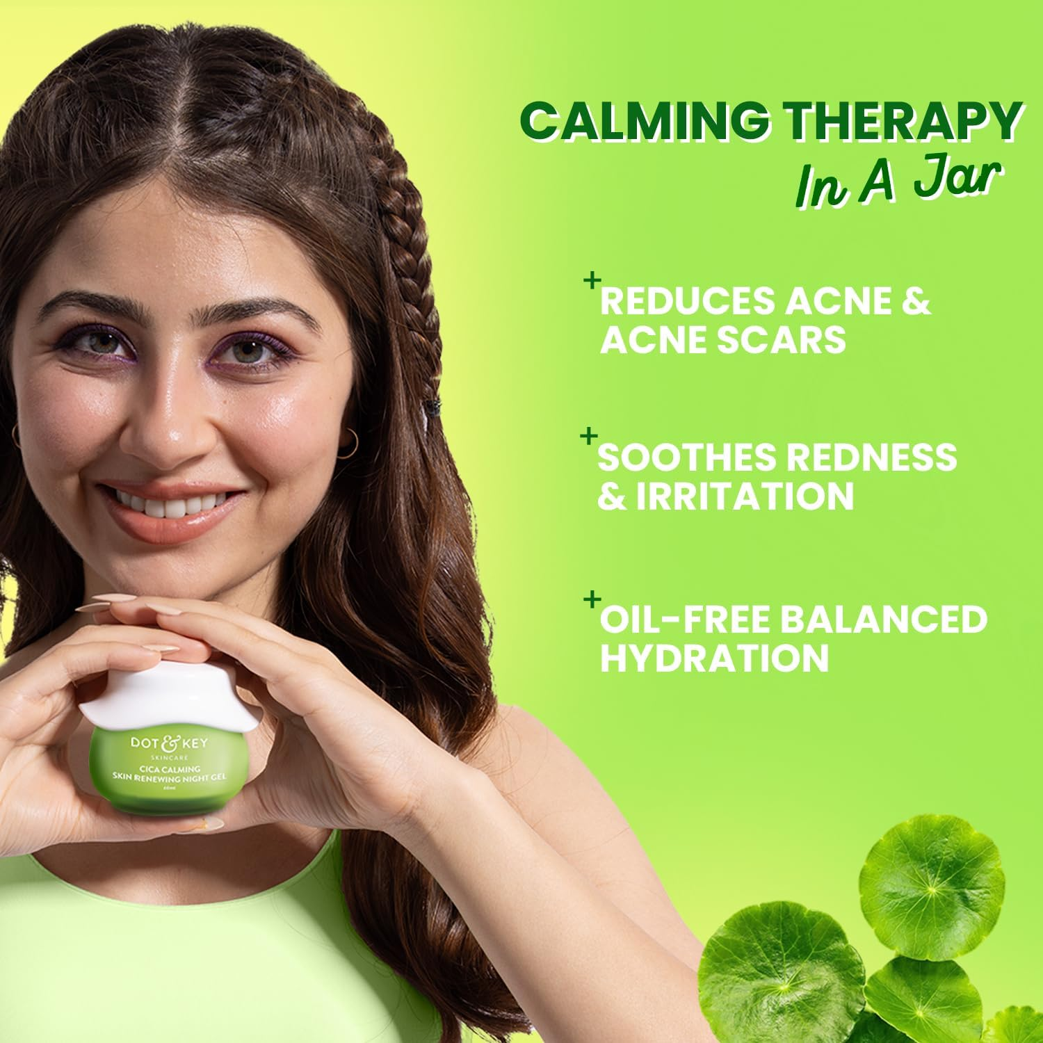 Dot & Key CICA Calming Skin Renewing Night Gel | for Oily, Acne Prone and Sensitive Skin | Night Cream with Niacinamide, Green Tea & Hyaluronic | Fades Blemishes & Dark Spots | 60Ml image number 1