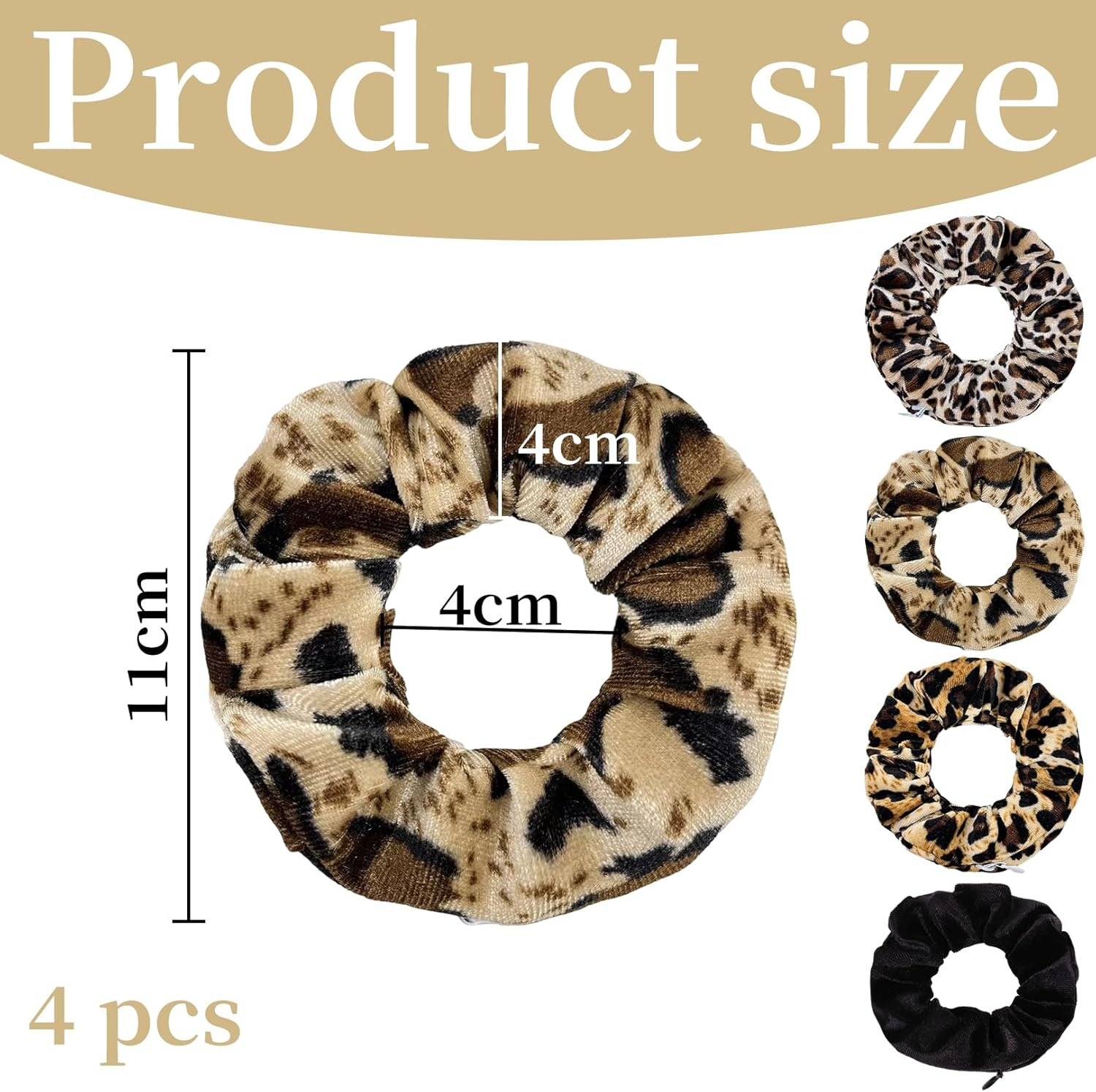 Pack of 4 Scrunchies with Zip, Hair Bobbles for Women, Leopard Pattern, Scrunchies, Velvet Travel Gadgets for Women, Money Hiding Place for Hiding, Secret Hiding Place for Valuables