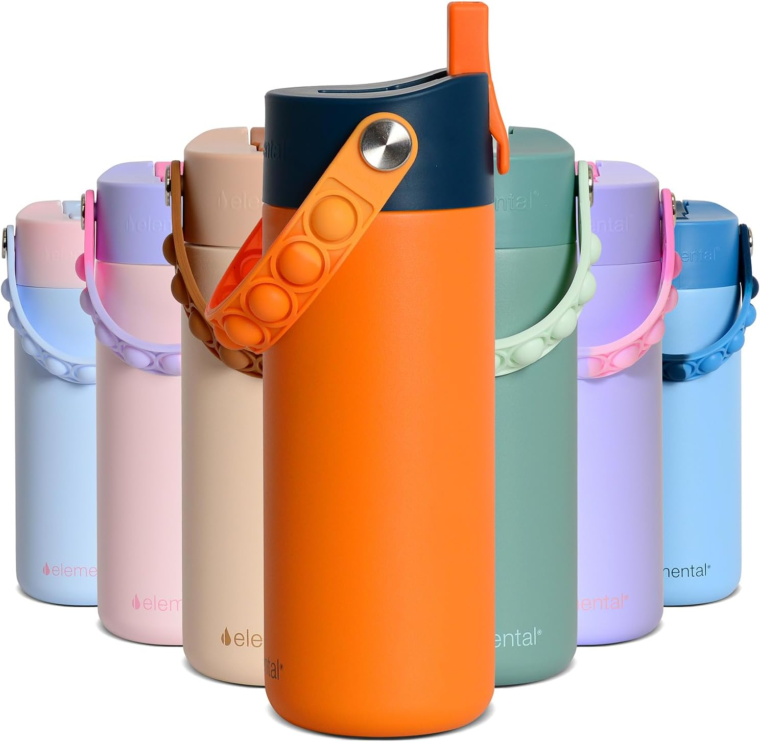 Elemental Insulated Kids Water Bottle, Stainless Steel Bottle with Straw Lid & Stress Reliever Pop-It Handle, Leak-Proof Bottle for School, Travel & Sports, 530Ml Unicorn Magic