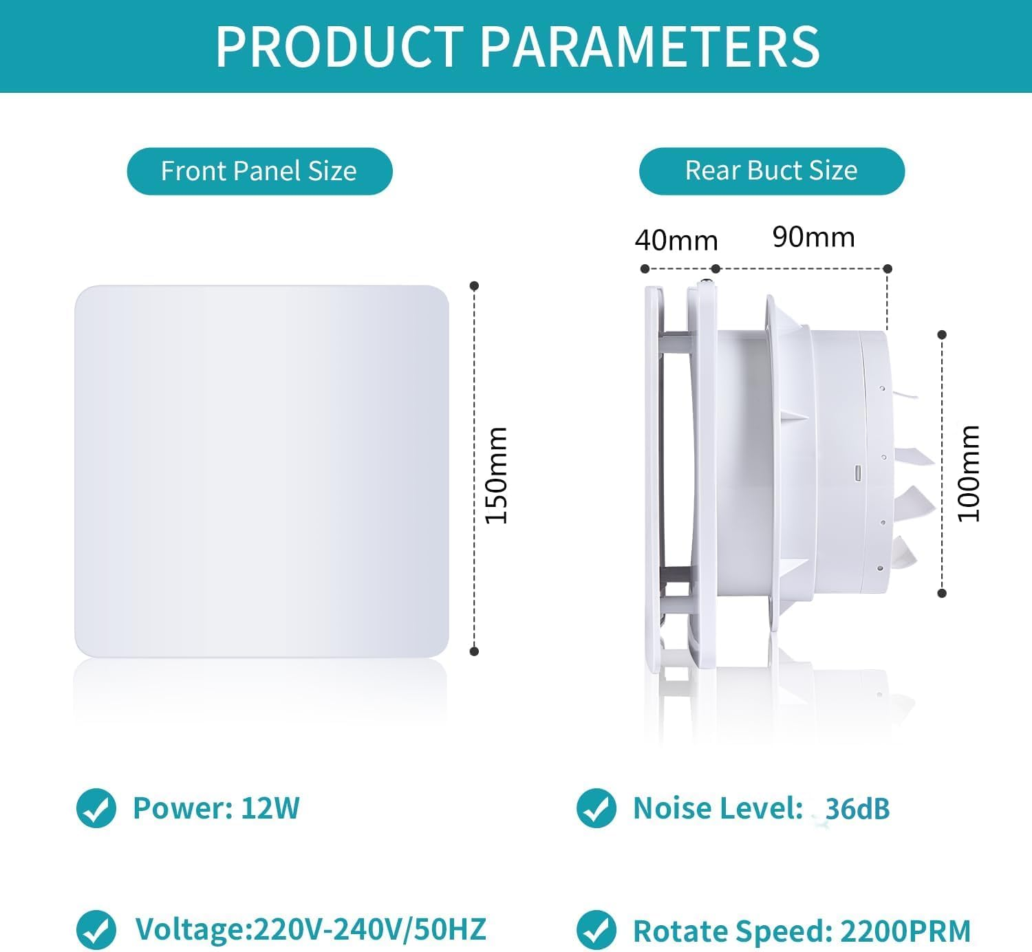 Fangofast 100 Mm Silent Bathroom Fan Ceiling Extractor White and Wall Mounted with Non-Return Valve for Toilet, Kitchen, Window, Loft and Basement image number 2