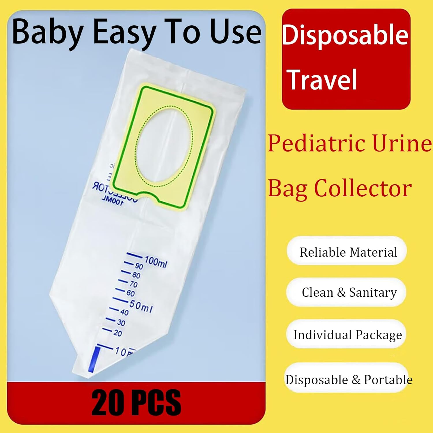 20 PCS Pediatric Urine Bag Collector, 100Ml Baby Catcher Pouch Individual Pee Bags, Disposable Travel Multipurpose Collection, Clear Catcher Convenient Holder for Kids Infant Urine Collection image number 6