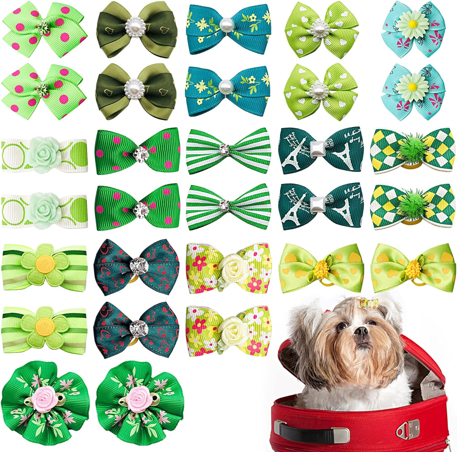 30PCS/15PAIRS Purple Dog Hair Bows with Rubber Bands Puppy Hair Bowknot Top Knot Elastic for Girl Female Doggy Cat Rabbit Poodle Pet Animal Grooming Accessories Attachment&hellip;