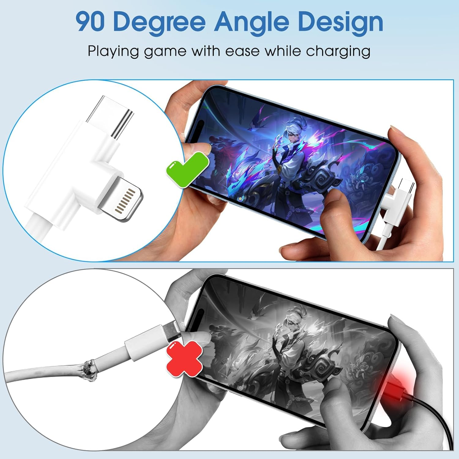 AMITOME 2 in 1 USB C to USB C and IP Fast Car Charging Cable 2M（2 Pack）,100W Mfi Certified Charging Cord Power Delivery for Iphone Charging Cord Compatible with Iphone 16 15 14 13 Pro Max Mini X image number 4