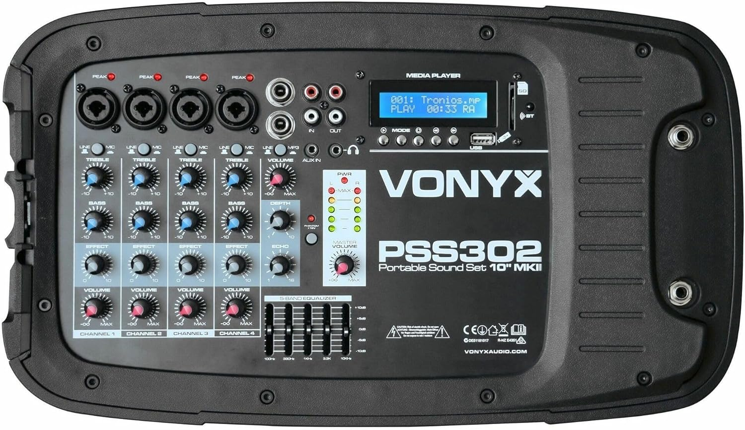 Vonyx PSS302 Portable PA System DJ Karaoke System Speaker Box System with Mixer and Stand 300 Watts MAX. Bluetooth Mp3-Compatible USB Slot SD Card Slot 2 X Tripod Carrying Bag image number 6