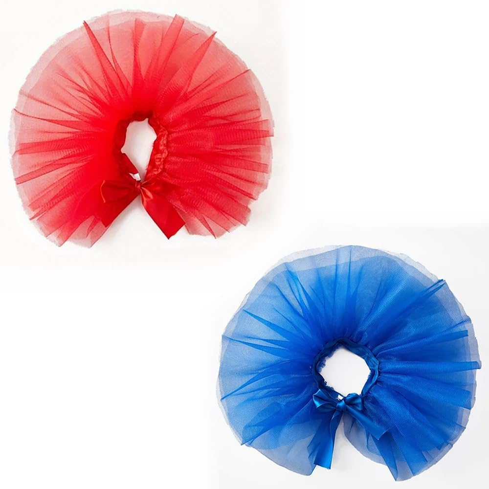 2Pcs Cat & Dog Pet Tutu Skirt Set &ndash; Adorable Ballerina Costume for Puppies/Kittens &ndash; Wedding, Birthday & Party Outfit (Red + Royal Blue)