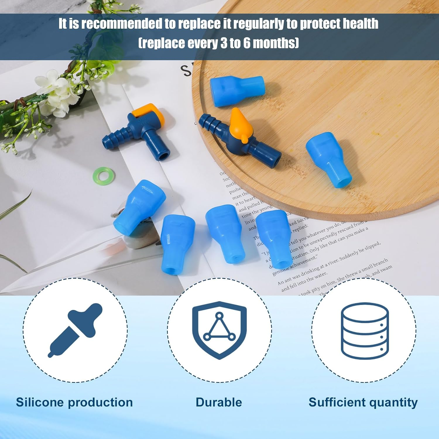 6Pcs Bite Valve Replacement for Camelbak, Hydration Pack Mouthpiece with 2 Hose Connector and O-Ring Replacement Parts for Camelbak Backpack Water Reservoir (Pass-Through + Angled) image number 3