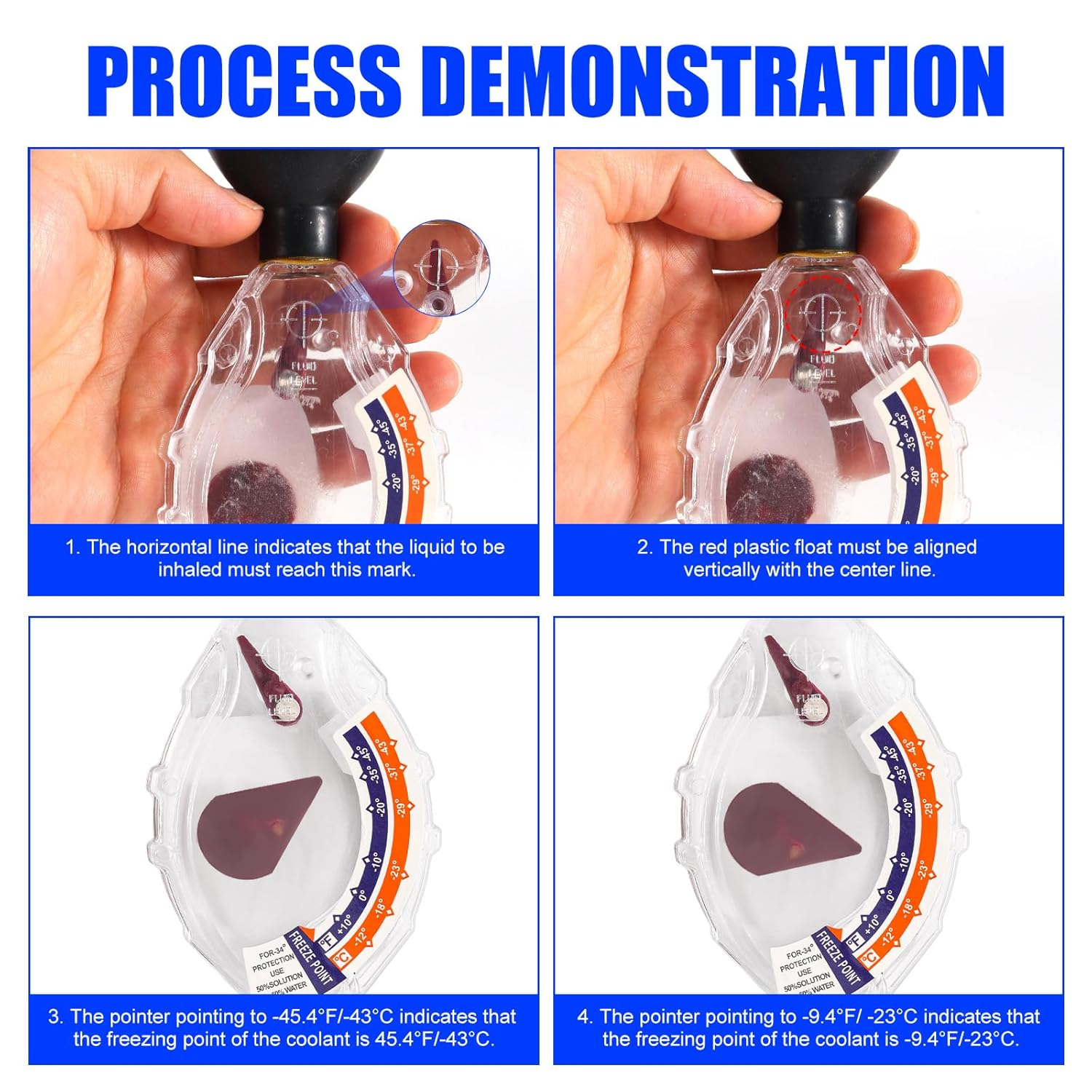 Antifreeze Coolant Tester, Dial Type High Accuracy Hydrometer Coolant Tester Universal Automotive Antifreeze Test Kit for Car Battery 6/12/24V Ethylene Glycol image number 3