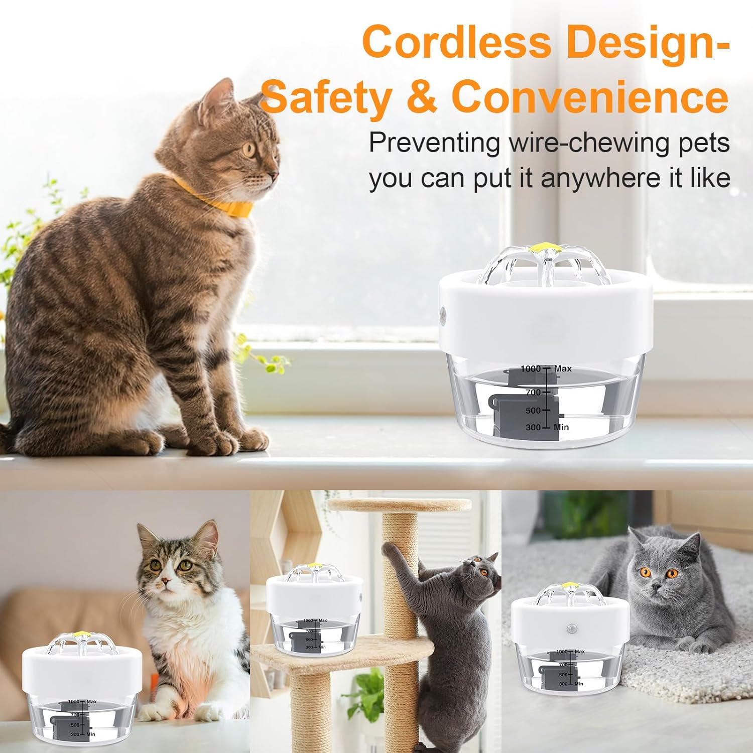 Cat Water Fountain, Battery Operated Water Fountains for Cats Indoor Pet Drinking Fountain