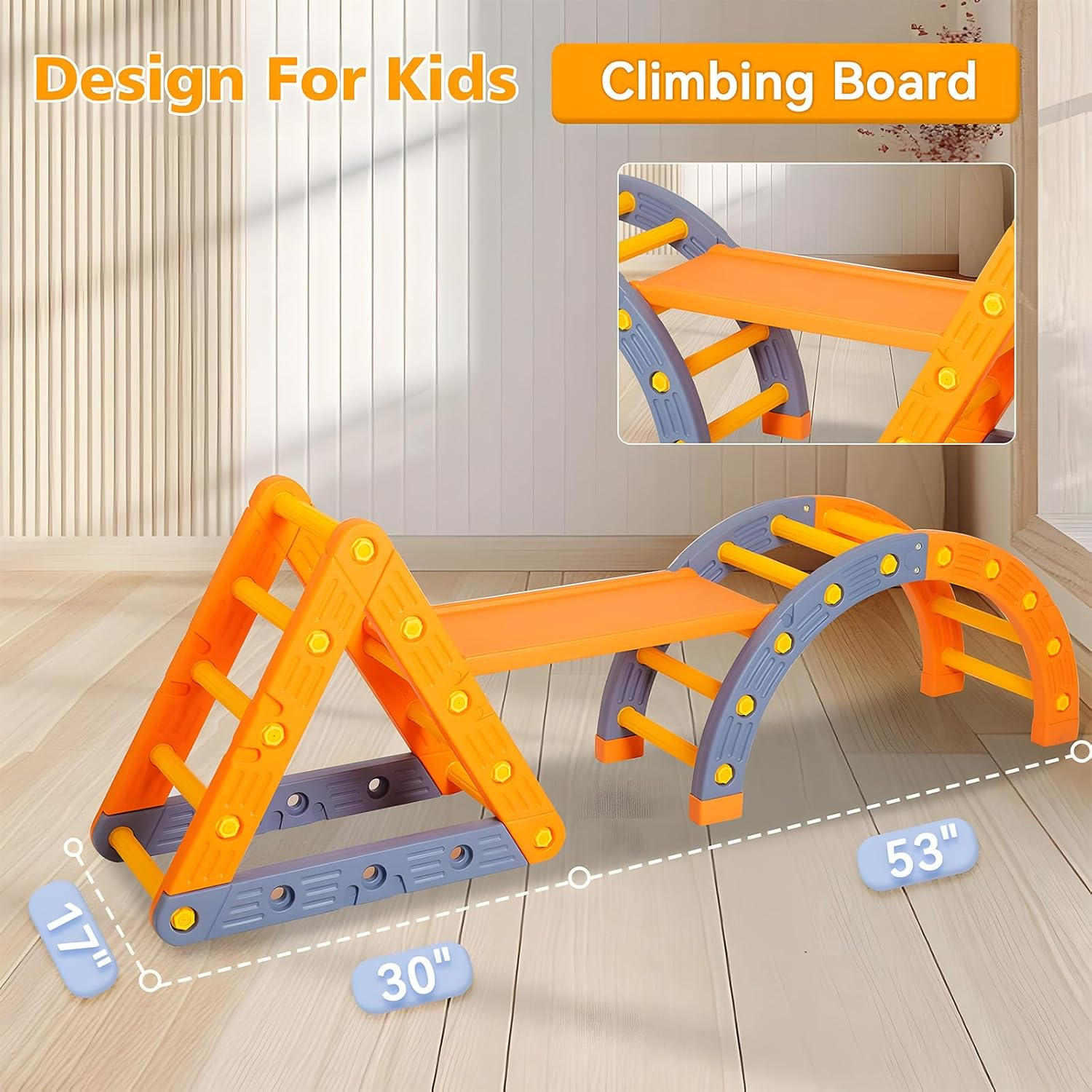 7In1 Pikler Triangle Climber Toys Set for Kids, Montessori Climbing Set with Arch & Ramp & Ladder, 3 Piece Removable Baby Jungle Climbing Gym Outdoor & Indoor Playground for Kids 1-3 image number 6