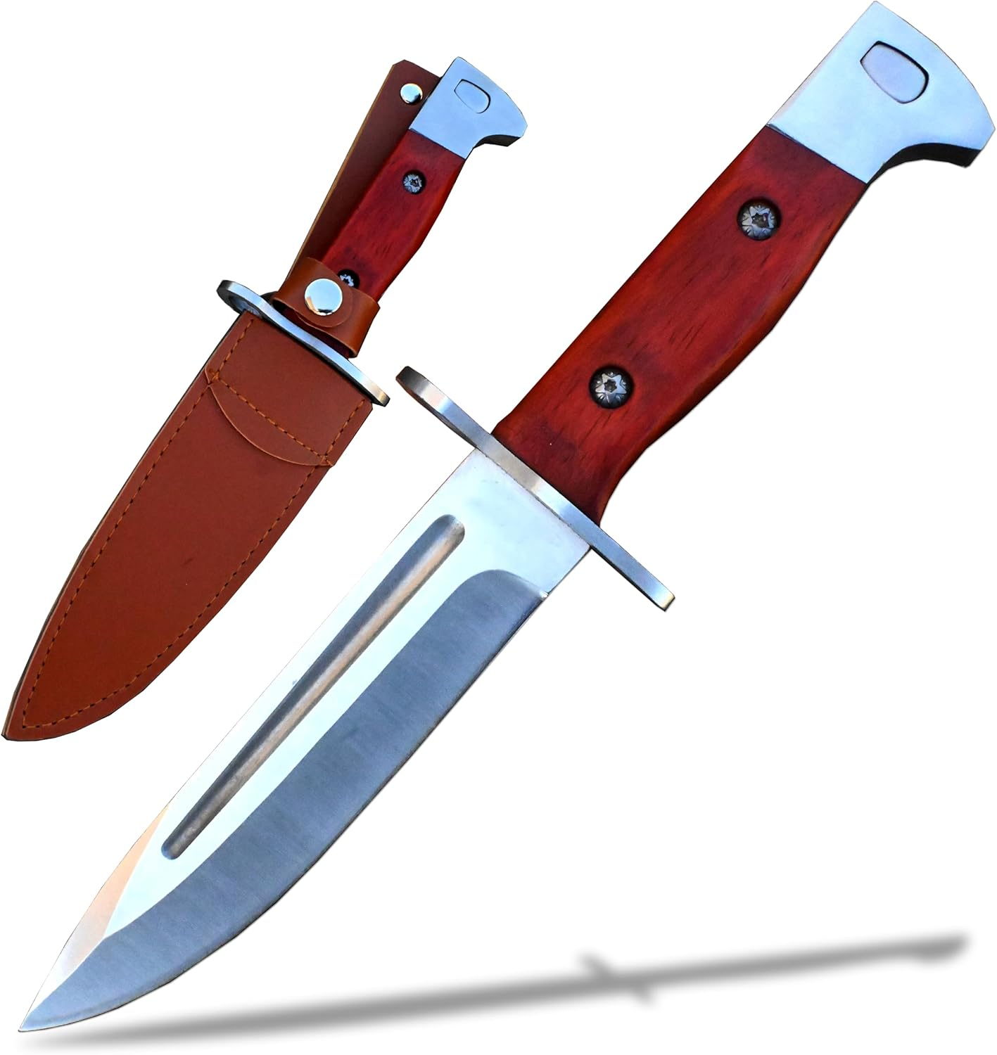 Outdoor Knife - Field Knife Made of D2 Stainless Steel - Camping Knife - Fulltang Blade with Wooden Handle-Edc - Leather Sheath -Camping Knife image number 3