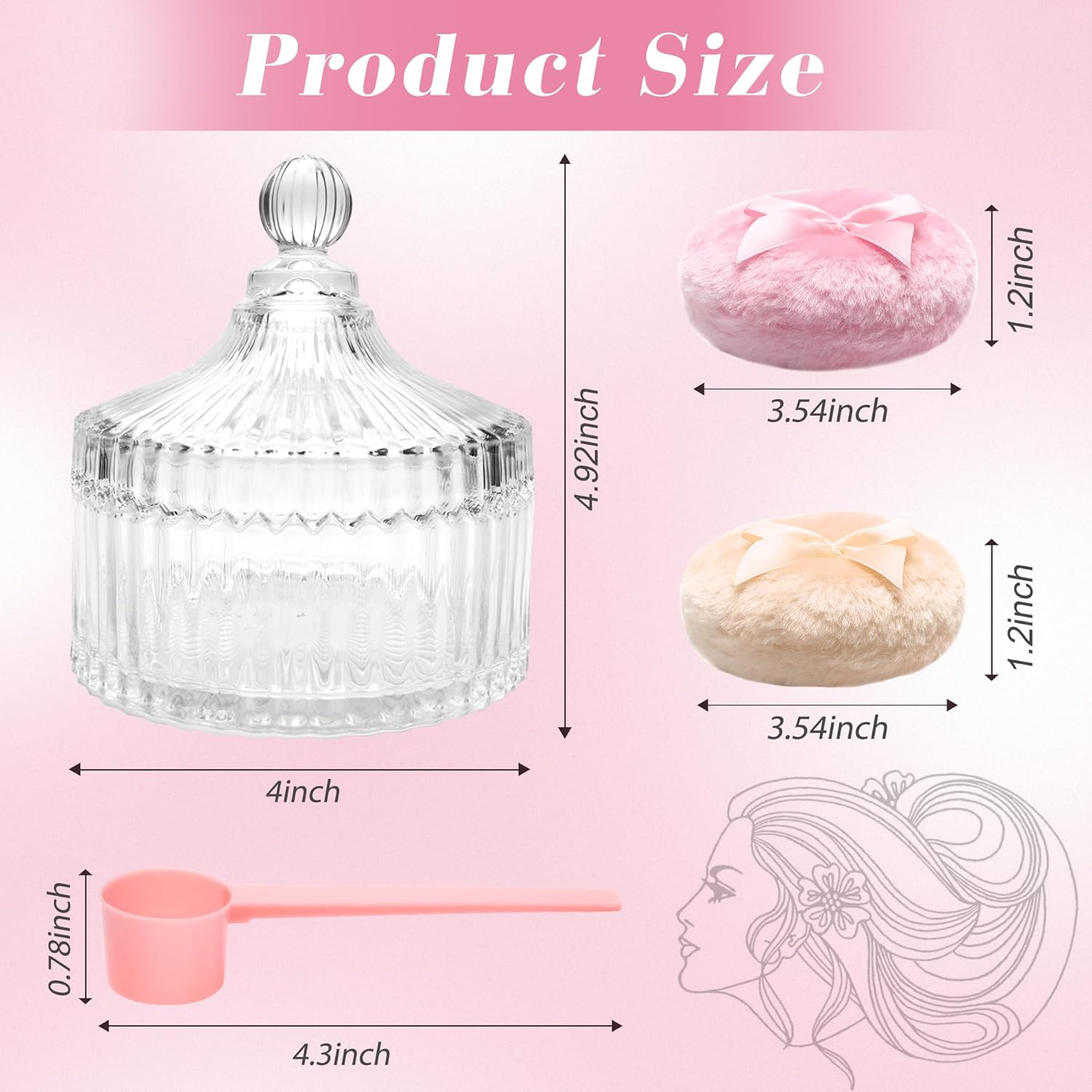 5PCS Body Powder Puff and Container, Coolrunner Crystal Clear Powder Container with Powder Spoon, Dusting Powder with Puff for Women, Washable Reusable