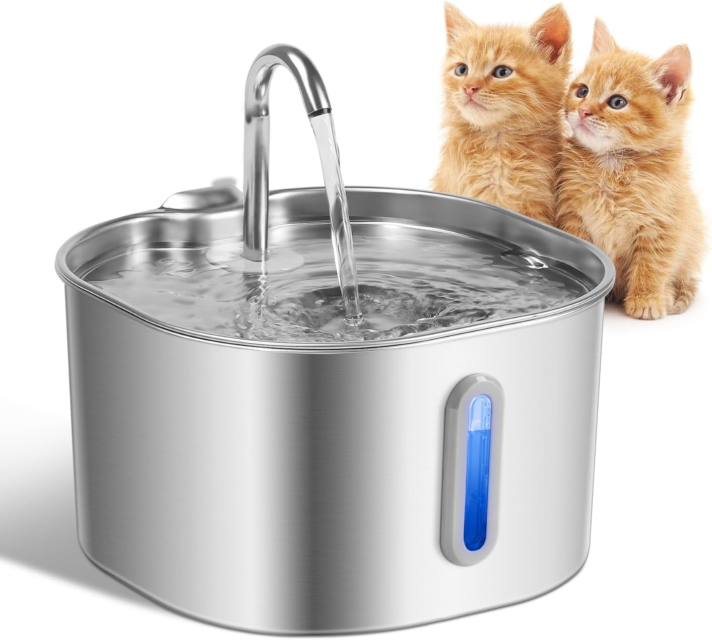 Cat Water Fountain, 2.2L/74Oz Automatic Stainless Steel Pet Water Fountain, Square Cat Drinking Fountains Pet Water Bowl Dispenser with Ultra-Quiet Pump for Cats, Pets, Dishwasher Safe image number 5