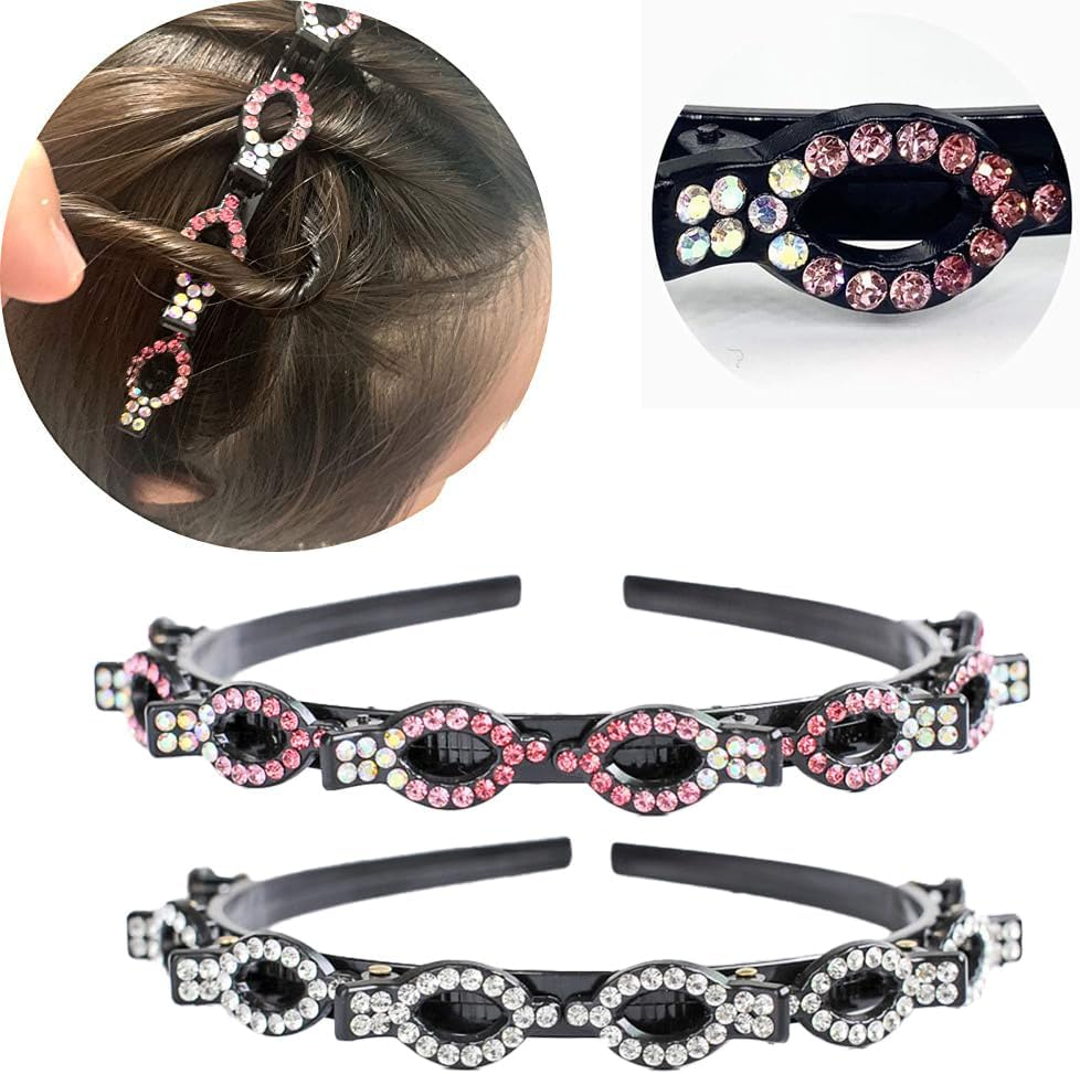 Ssyang 2 Pieces Hair Band with Twist Clip Hairstyle Aid Hair Band with Clips, Hair Twister Headband, Twist Clip Headband Girls Hair Accessories (White + Pink with Colour Gradient) image number 3